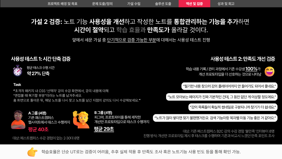 노트 기능 개선안 사용성 테스트 — 과제 수행 시간 비교와 수강생 반응