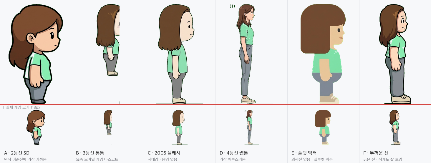 캐릭터 등신 시안 비교